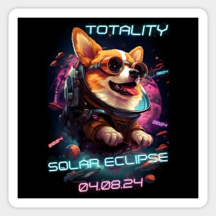 Totality Solar Eclipse 04.08.24 Corgi Sunglasses Cyberpunk Sticker